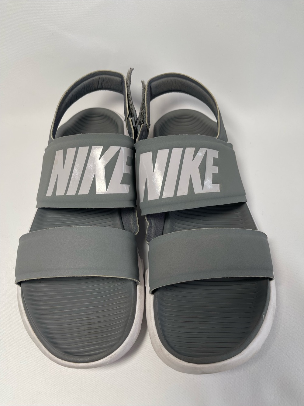 Nike Tanjun sandal gray and white Velcro heel walking sandal